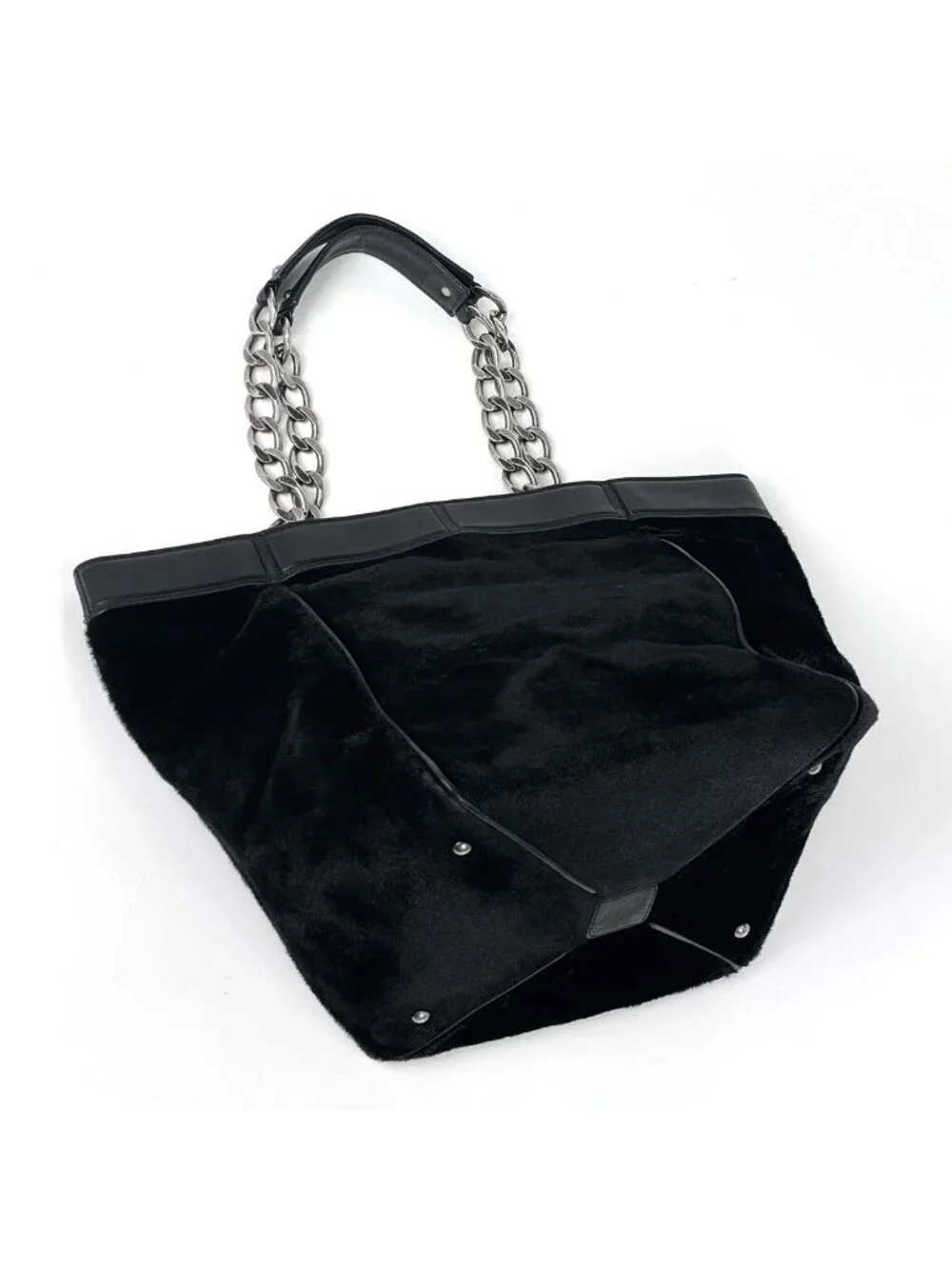 Chanel CC Logo Chain Tote Calf Hair Black